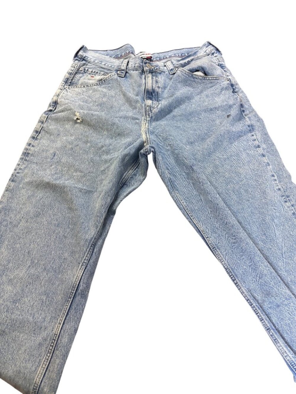 Tommy Jeans Mens Distressed High-Waisted Denim Jeans 34x33 Vintage Light Wash